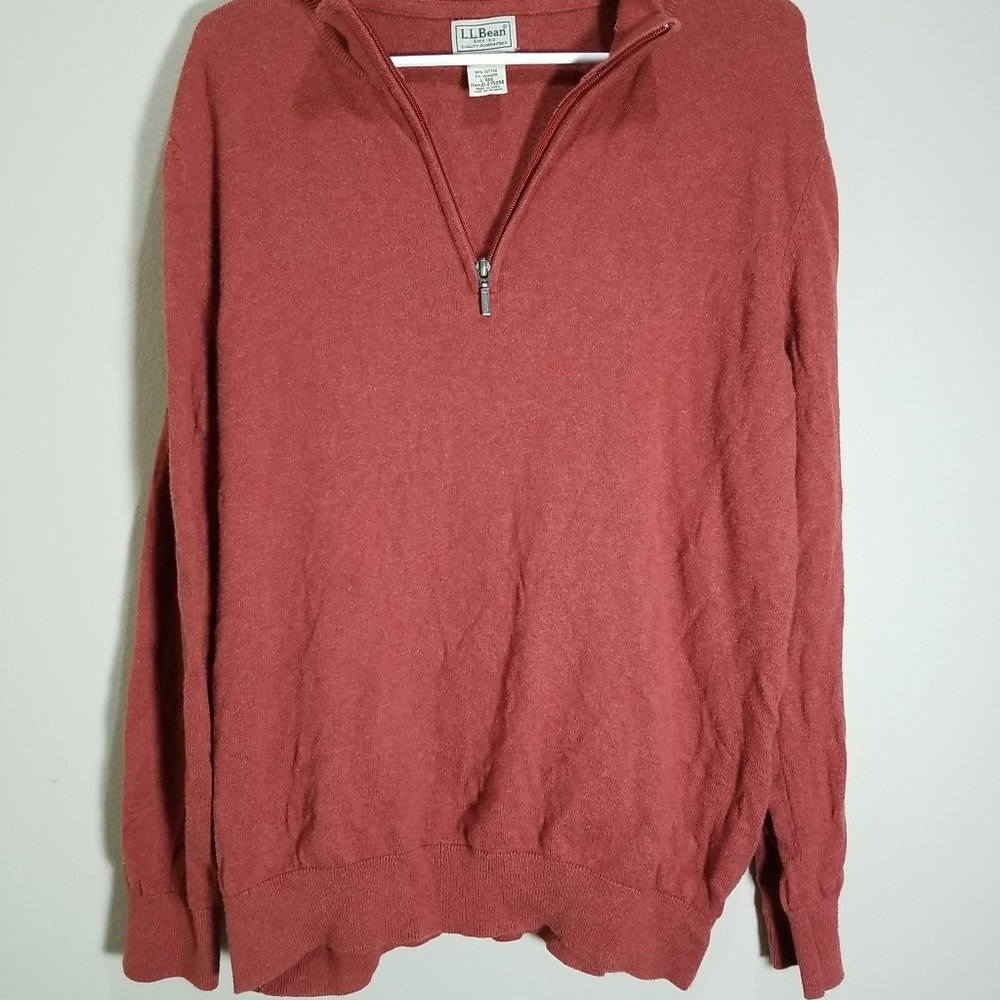 Mens L.L. Bean Long Sleeve Cotton Cashmere 1/4 Quarter Zip Sweater Large Reg